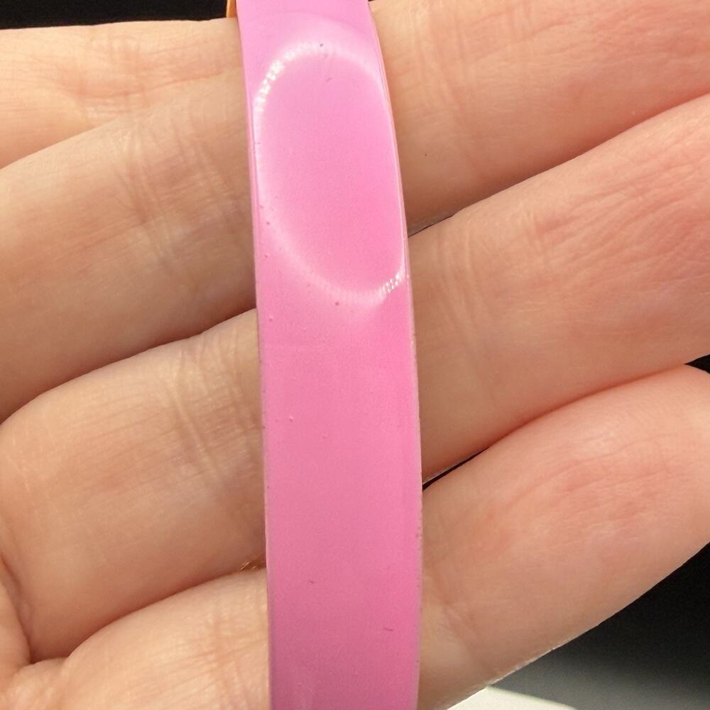 Vintage Pink Enamel Gold Tone Thin Stacking Bangle Bracelet Retro - Picture 5 of 7